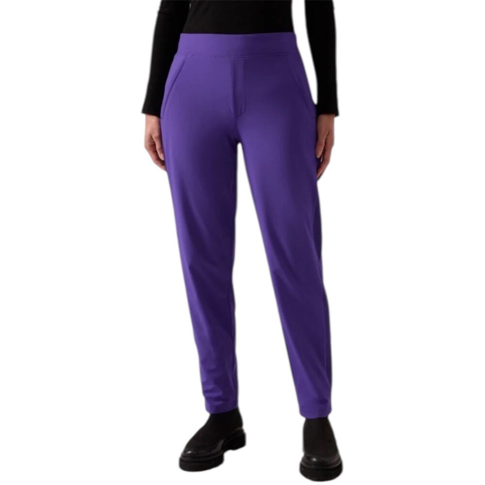 Athleta Brooklyn Lined Pants Purple Mid Rise Travel Workwear Sz 14T Athleisure